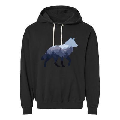 Lone Wolf Survives The Mountain Silhouette Art Garment-Dyed Fleece Hoodie