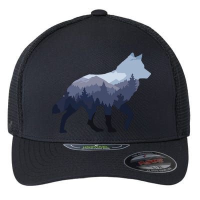 Lone Wolf Survives The Mountain Silhouette Art Flexfit Unipanel Trucker Cap