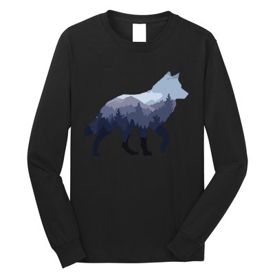 Lone Wolf Survives The Mountain Silhouette Art Long Sleeve Shirt