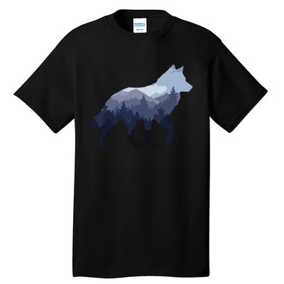 Lone Wolf Survives The Mountain Silhouette Art Tall T-Shirt