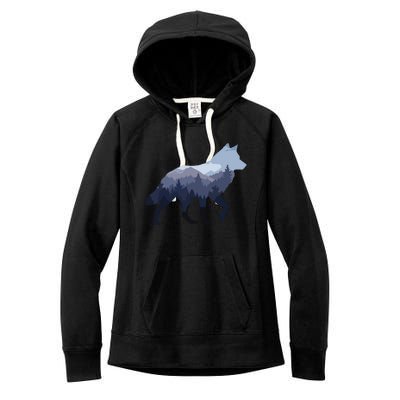 Lone Wolf Survives The Mountain Silhouette Art Women's Fleece Hoodie