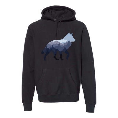 Lone Wolf Survives The Mountain Silhouette Art Premium Hoodie