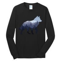 Lone Wolf Survives The Mountain Silhouette Art Tall Long Sleeve T-Shirt