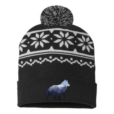 Lone Wolf Survives The Mountain Silhouette Art USA-Made Snowflake Beanie