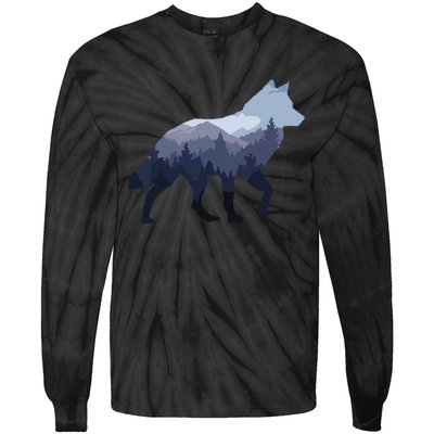 Lone Wolf Survives The Mountain Silhouette Art Tie-Dye Long Sleeve Shirt