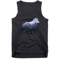 Lone Wolf Survives The Mountain Silhouette Art Tank Top