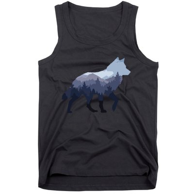 Lone Wolf Survives The Mountain Silhouette Art Tank Top