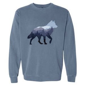 Lone Wolf Survives The Mountain Silhouette Art Garment-Dyed Sweatshirt