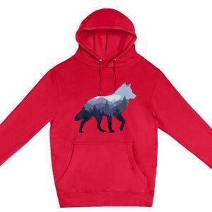 Lone Wolf Survives The Mountain Silhouette Art Premium Pullover Hoodie