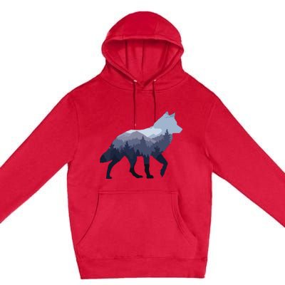 Lone Wolf Survives The Mountain Silhouette Art Premium Pullover Hoodie