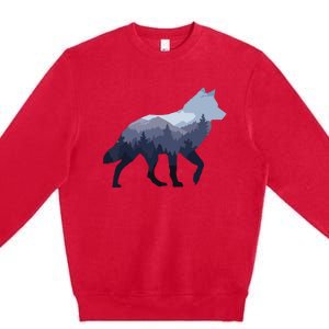 Lone Wolf Survives The Mountain Silhouette Art Premium Crewneck Sweatshirt