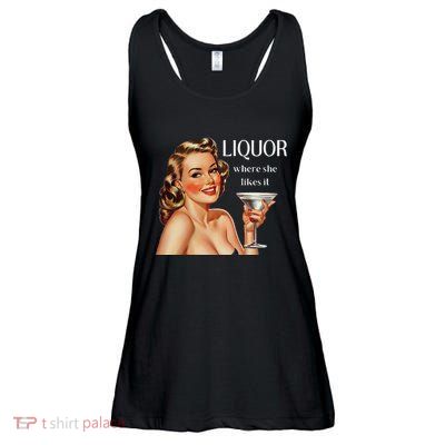 Liquor Where She Likes It Drinking Alcohol Lover Ladies Essential Flowy Tank