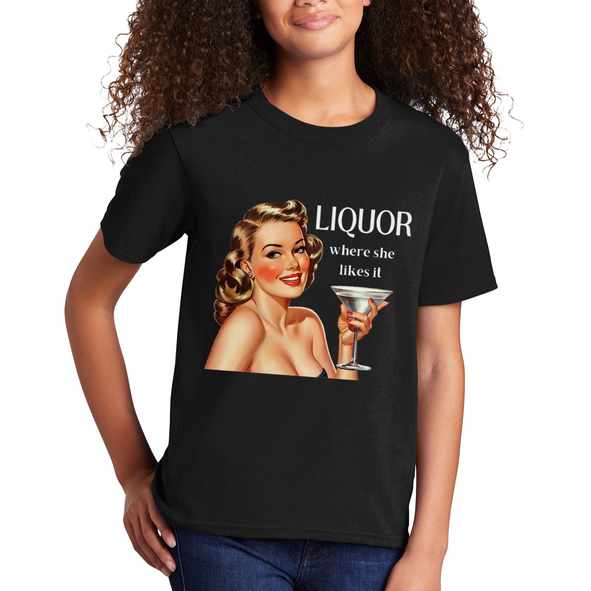 Liquor Where She Likes It Drinking Alcohol Lover Kids T-Shirt
