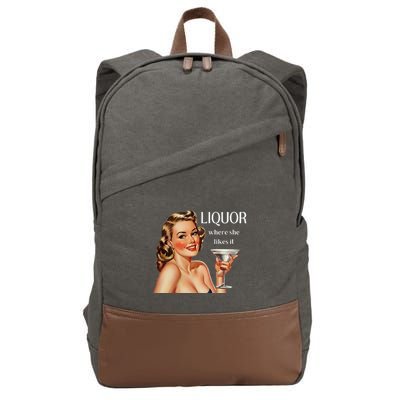 Liquor Where She Likes It Drinking Alcohol Lover Cotton Canvas Backpack