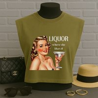 Liquor Where She Likes It Drinking Alcohol Lover Garment-Dyed Women's Muscle Tee