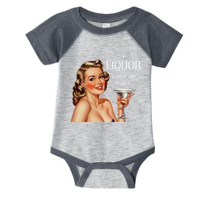 Liquor Where She Likes It Drinking Alcohol Lover Infant Baby Jersey Bodysuit