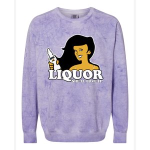 Liquor Where She Likes It Gift For Wine Lover Colorblast Crewneck Sweatshirt