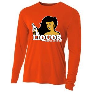 Liquor Where She Likes It Gift For Wine Lover Cooling Performance Long Sleeve Crew