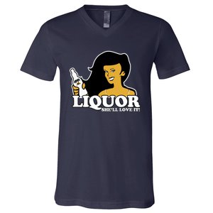 Liquor Where She Likes It Gift For Wine Lover V-Neck T-Shirt