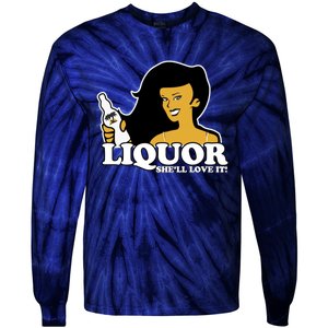 Liquor Where She Likes It Gift For Wine Lover Tie-Dye Long Sleeve Shirt