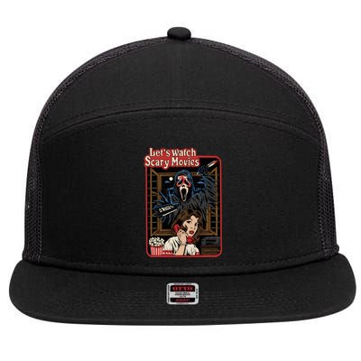 Lets Watch Scary Movie Halloween Ghostface Retro 7 Panel Mesh Trucker Snapback Hat