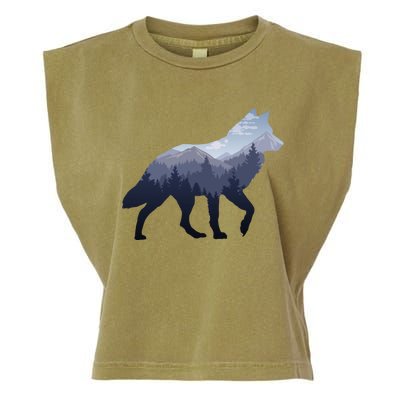 Lone Wolf Survives The Mountain Silhouette Art Garment-Dyed Women's Muscle Tee