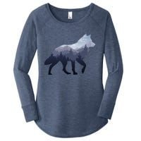 Lone Wolf Survives The Mountain Silhouette Art Women's Perfect Tri Tunic Long Sleeve Shirt