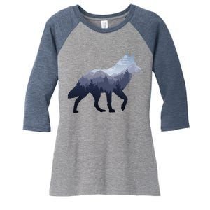 Lone Wolf Survives The Mountain Silhouette Art Women's Tri-Blend 3/4-Sleeve Raglan Shirt