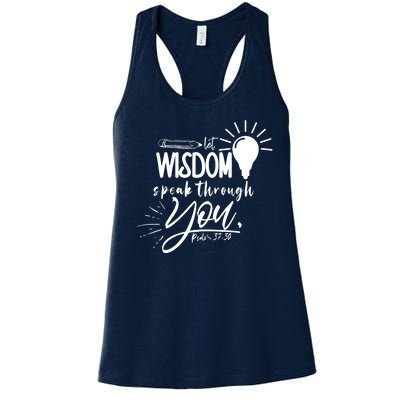 Let Wisdom Speak Through You Psalm 37:30 Bible Verse Women's Racerback Tank