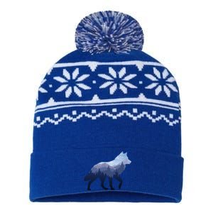 Lone Wolf Survives Mountain Silhouette Art Gift Cool Gift USA-Made Snowflake Beanie