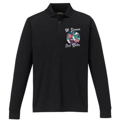 Llama Wear Sunglasses on the Beach No Drama Chill Beach Vibe Performance Long Sleeve Polo