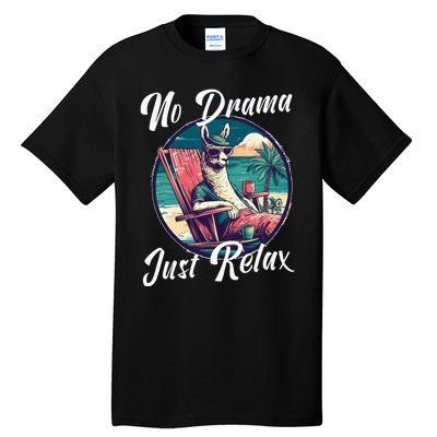 Llama Wear Sunglasses on the Beach No Drama Chill Beach Vibe Tall T-Shirt