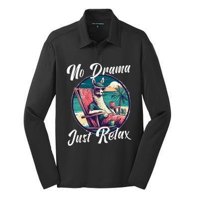 Llama Wear Sunglasses on the Beach No Drama Chill Beach Vibe Silk Touch Performance Long Sleeve Polo