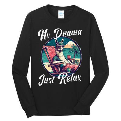 Llama Wear Sunglasses on the Beach No Drama Chill Beach Vibe Tall Long Sleeve T-Shirt