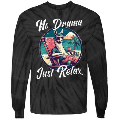 Llama Wear Sunglasses on the Beach No Drama Chill Beach Vibe Tie-Dye Long Sleeve Shirt