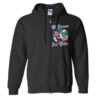 Llama Wear Sunglasses on the Beach No Drama Chill Beach Vibe Full Zip Hoodie