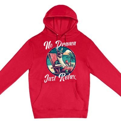 Llama Wear Sunglasses on the Beach No Drama Chill Beach Vibe Premium Pullover Hoodie