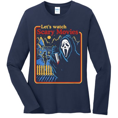 Let's Watch Scary Movies Horror Movies Scary Halloween Ghost Design Ladies Long Sleeve Shirt