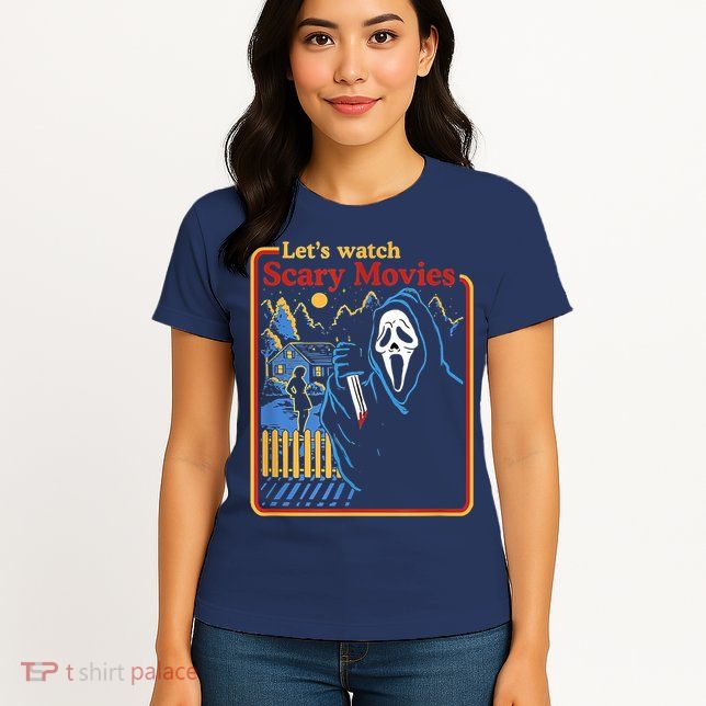 Let's Watch Scary Movies Horror Movies Scary Halloween Ghost Design Womens T-Shirt