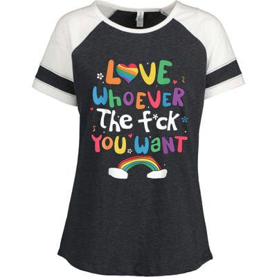 Love Whoever The F You Want Lgbtq Rainbow Enza Ladies Jersey Colorblock Tee