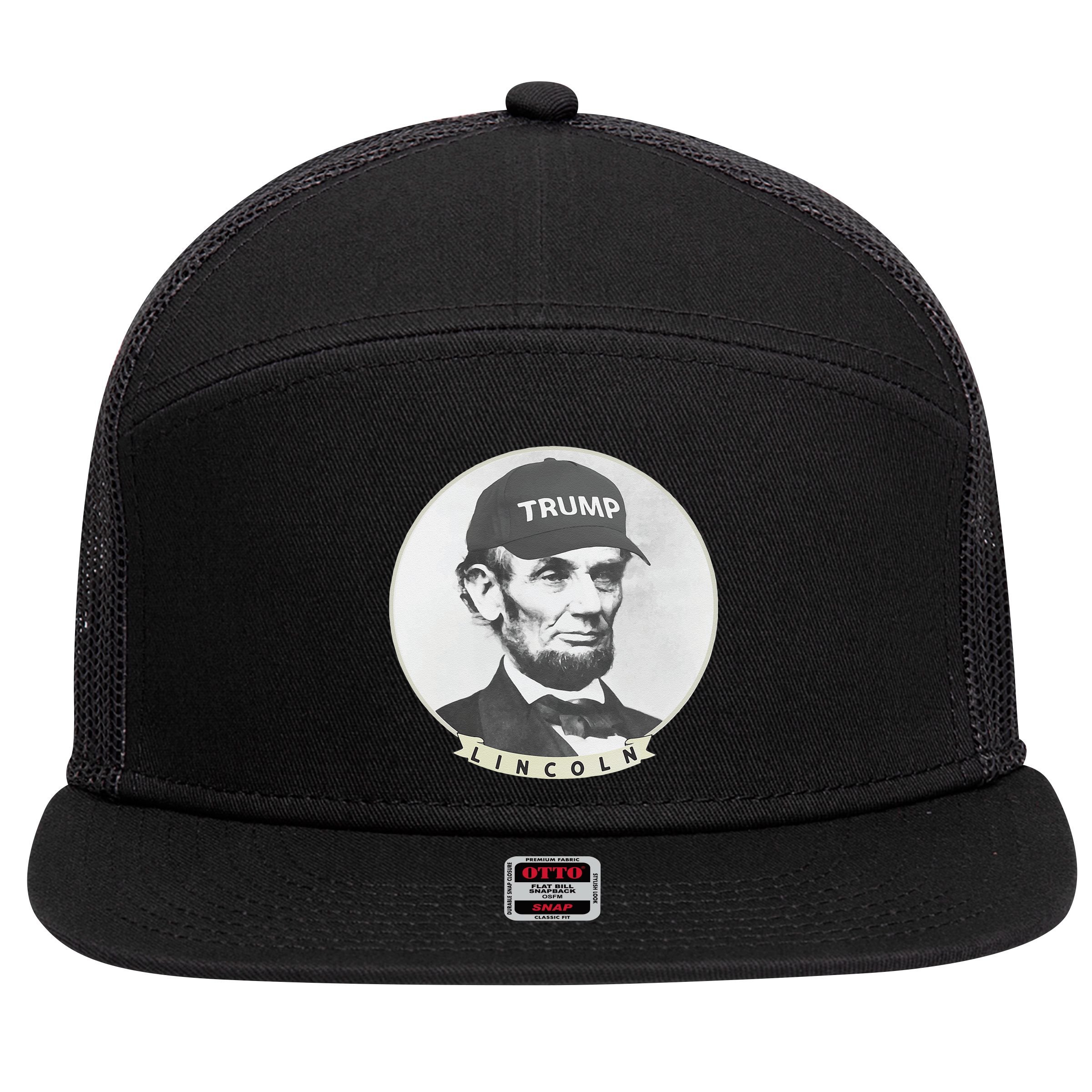 Lincoln Wearing Trump Hat Funny Abe Merica Abraham 7 Panel Mesh Trucker Snapback Hat