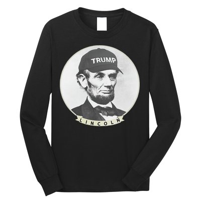 Lincoln Wearing Trump Hat Funny Abe Merica Abraham Long Sleeve Shirt