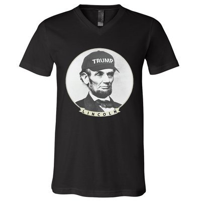 Lincoln Wearing Trump Hat Funny Abe Merica Abraham V-Neck T-Shirt