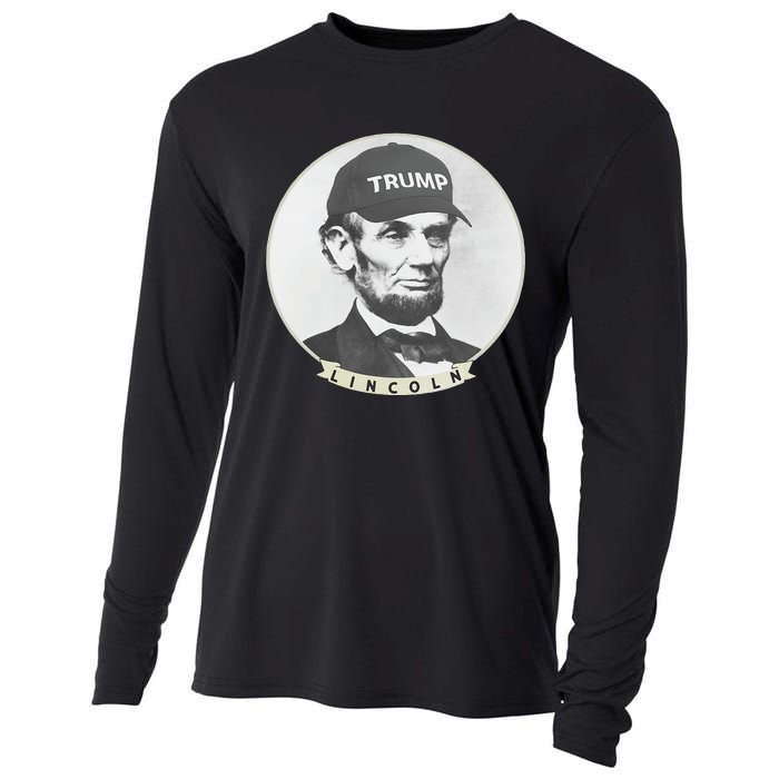 Lincoln Wearing Trump Hat Funny Abe Merica Abraham Cooling Performance Long Sleeve Crew