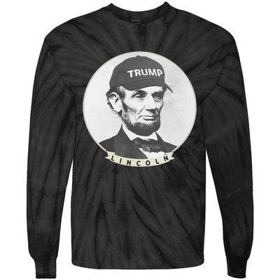 Lincoln Wearing Trump Hat Funny Abe Merica Abraham Tie-Dye Long Sleeve Shirt