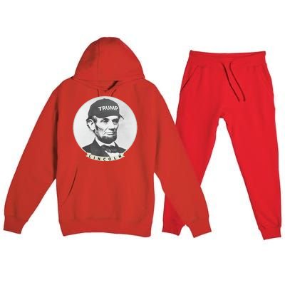 Lincoln Wearing Trump Hat Funny Abe Merica Abraham Premium Hooded Sweatsuit Set