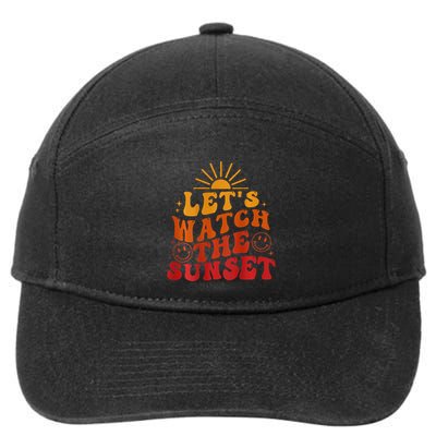 Lets Watch The Sunset Retro Groovy Smile Face Summer Vibes 7-Panel Snapback Hat