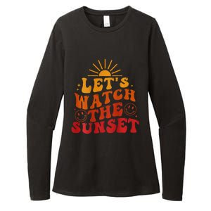 Lets Watch The Sunset Retro Groovy Smile Face Summer Vibes Womens CVC Long Sleeve Shirt