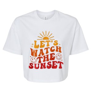 Lets Watch The Sunset Retro Groovy Smile Face Summer Vibes Bella+Canvas Jersey Crop Tee