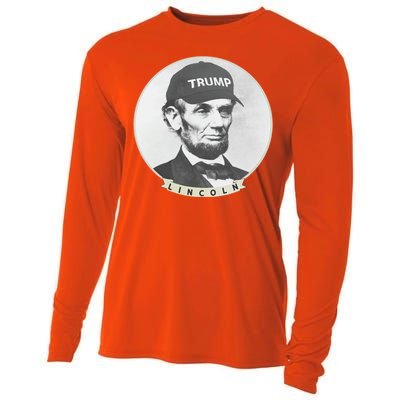 Lincoln Wearing Trump Hat Funny Abe Merica Abraham Gift Cooling Performance Long Sleeve Crew